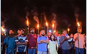 চবি ও বাকৃবি শিক্ষার্থীদের ওপর হামলার প্রতিবাদে শাবিপ্রবিতে মশালমিছিল