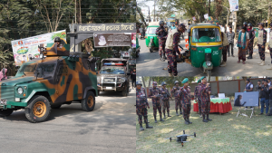 সিলেট নগরীতে বিজিবির ব্যাপক মহড়া