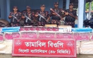 সিলেট সীমান্তে  প্রায় ১ কোটি ৮৯ লাখ টাকার চোরাচালানি পণ্য জব্দ